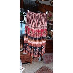 Hippie boho made in India maxi a-line gauze skirt pink red paisley size L